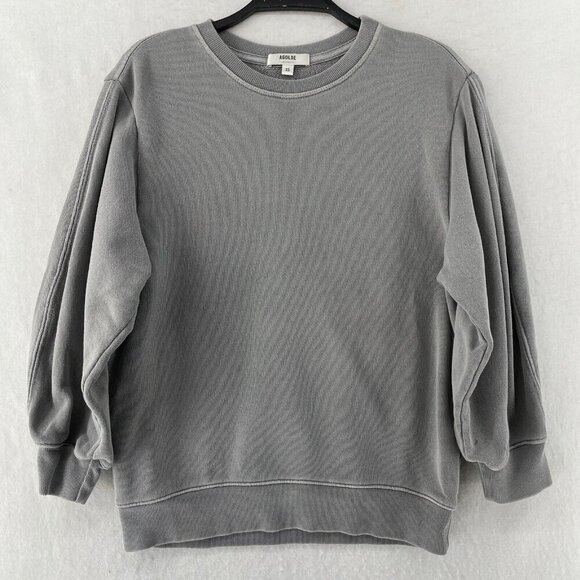 Agolde Los Angeles Sweatshirt Womens XS Gray Fleece Terry Crew Neck 3/4 Sleeves - Picture 1 of 13